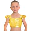Dětské dívčí topy na jazzový tanec Čtvercový výstřih Volánkové rukávy Třpytivý flitrovaný metalický crop top