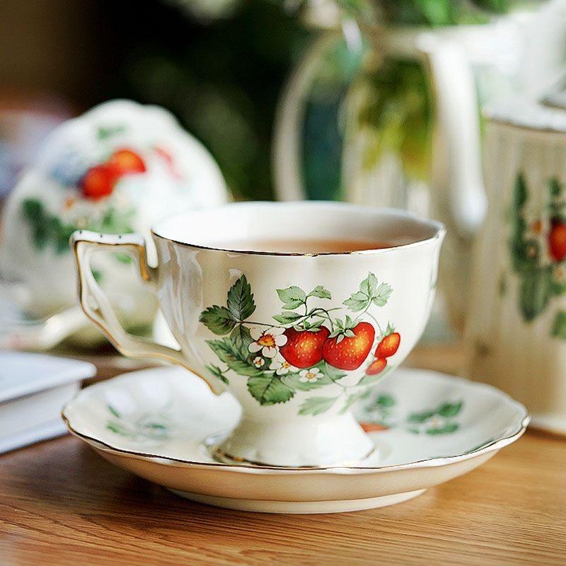 Vintage European Ceramic Coffee Cup & Saucer Set with Gold Rim – Retro Tea Set for Gift or Home Decor