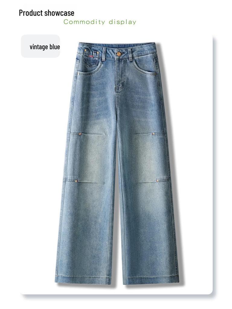 Women's Blue High-Waisted Straight-Leg Jeans - 2025 New Summer Loose & Slimming Design