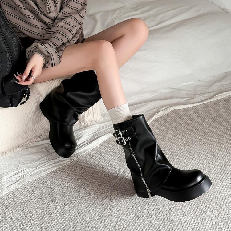 New thick-soled heightening Martin boots women's new autumn sweet and cool wind big-headed trouser boots medium tube short boots
