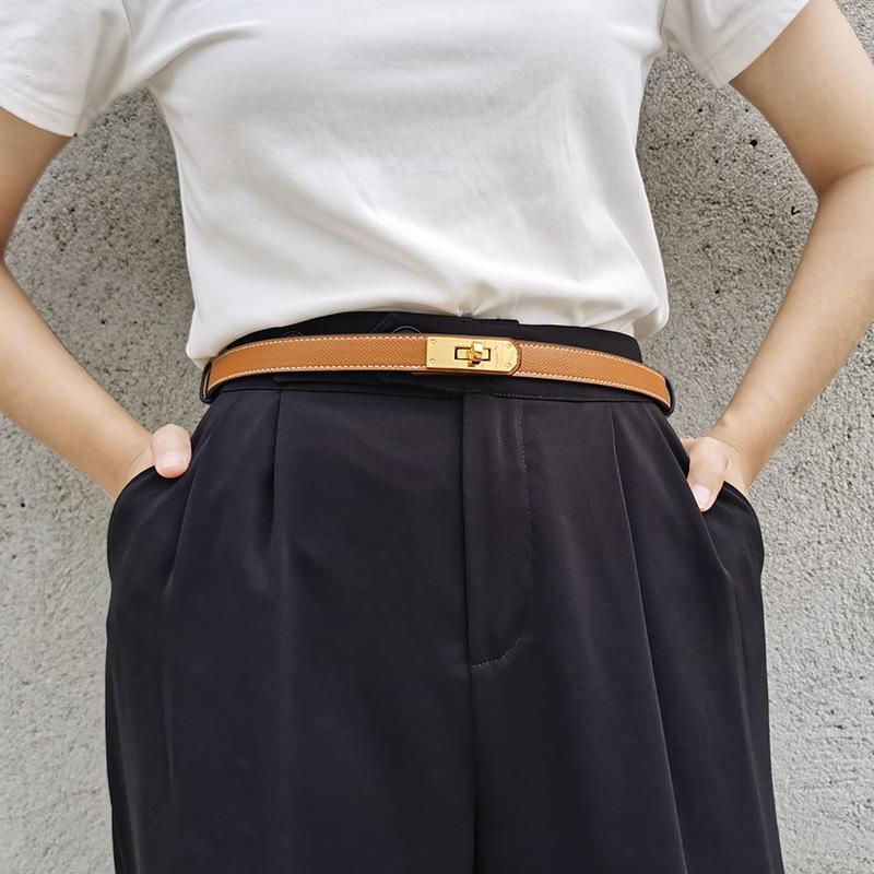 Women's H Home Thin Belt Dress Pants Decorative Lock All-Match Double-Sided Belt White