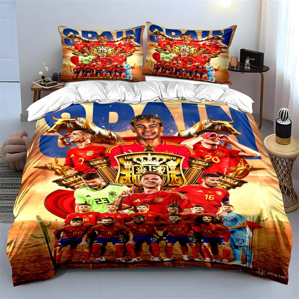 Spain Soccer Team Bedding Set Bedding Duvet Cover Set Duvet Cover Pillowcases Home Decor (1 * Duvet Cover 2 * Pillowcases, Without Duvet Insert)