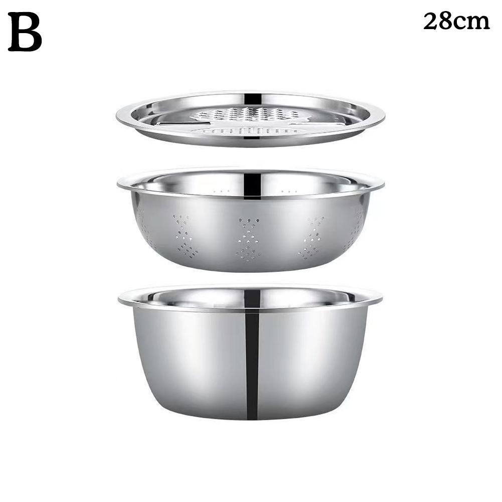 3 In 1 Multifunctional Steel Basin With Grater Washing Bowl Grater Strainer Slicer Ve L3K3