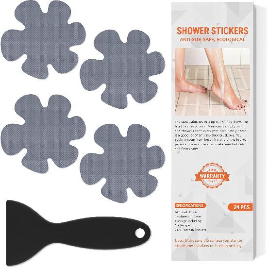 Non Slip Bathtub Stickers, 24 PCS Shower Stickers for Safety Bathroom Tubs, Bathtub Non Slip Stickers and Adhesive Decals Scraper for Bath Tub,