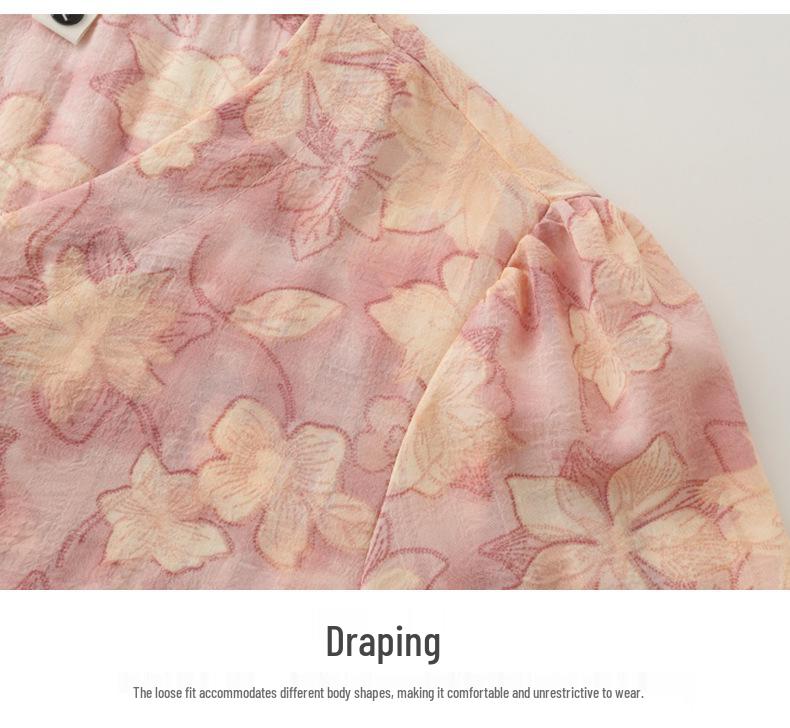 Fashionable Floral Print Blouse for Stylish Grandmas - Plus Size, Loose Fit, Summer Three-Quarter Sleeves