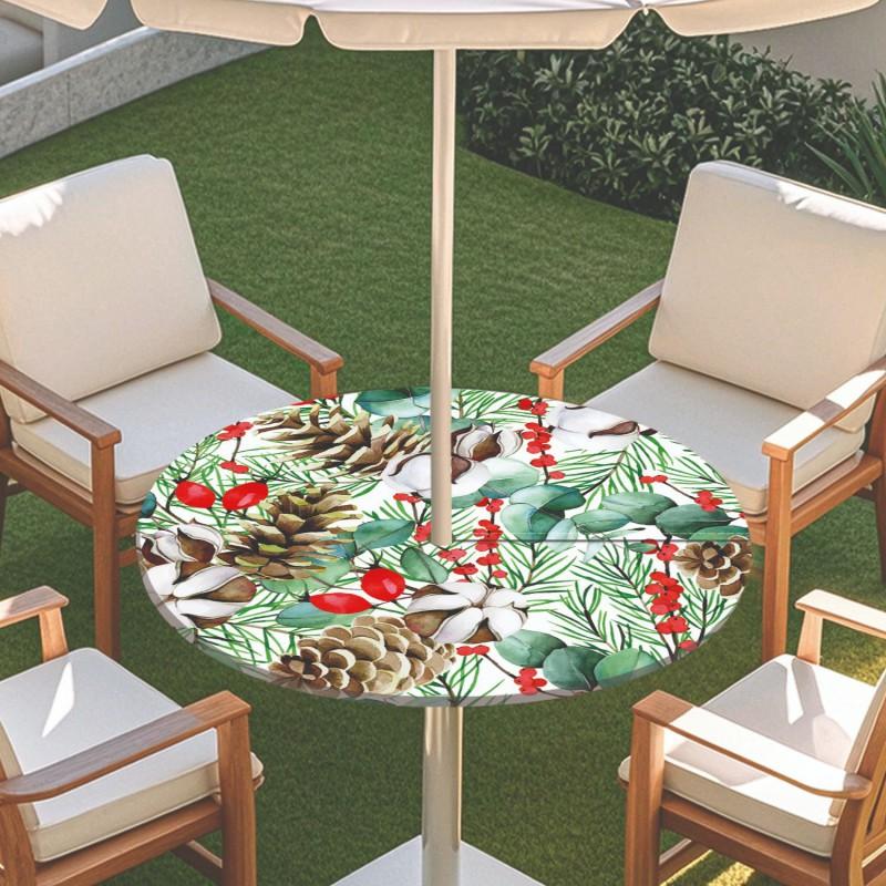 Outdoor Round Table Cover With Umbrella Hole Waterproof Patio Garden Tablecloth Elastic Edge Deck Balcony