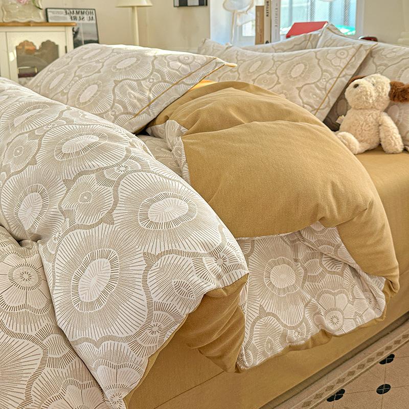 Category A 100% Cotton Brushed Four-Piece Bedding Set, Duvet Cover, Pure Cotton, Spring and Autumn Thickened Bedding