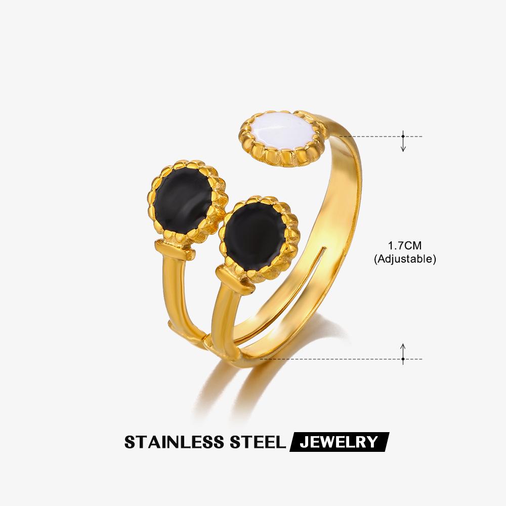 

Black White Enamel Geometric Open Rings For Women Stainless Steel Irregular Adjustable Gold Color Ring Fashion Jewelry Gift resizable