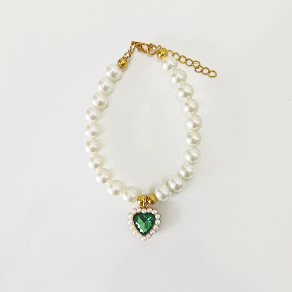 Cute Heart Gemstone Pearl Pet Collar, Adjustable Cat Dog Necklace, Elegant Decorative Pet Jewelry for Small Pets