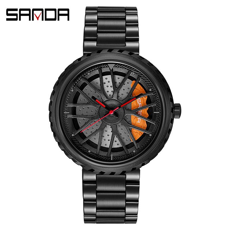 Sanda TEMU Men's Waterproof Quartz Watch with Hollow Dial and Steel Band