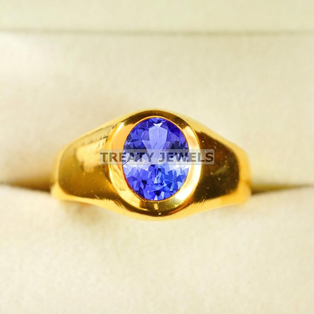 Tanzanite Oval Cut With 925 Sterling Silver Gold Plated Ring For Men's #B670 JL375688156519