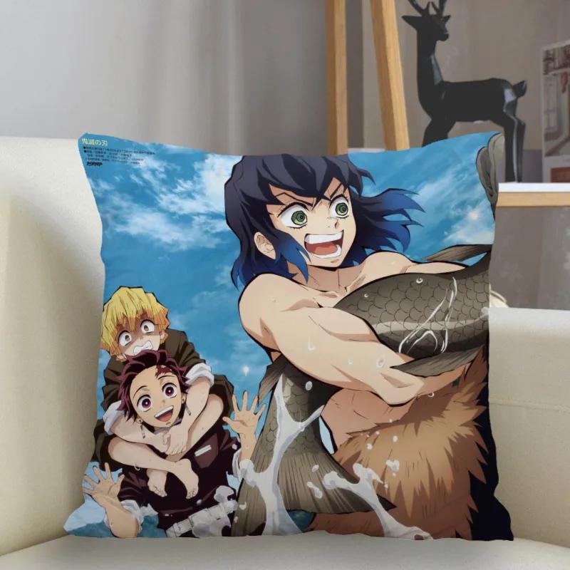 45x45cm Polyester Demon Slayer Pillowcase Sofa Decoration Cushion Cover  Home Decor
