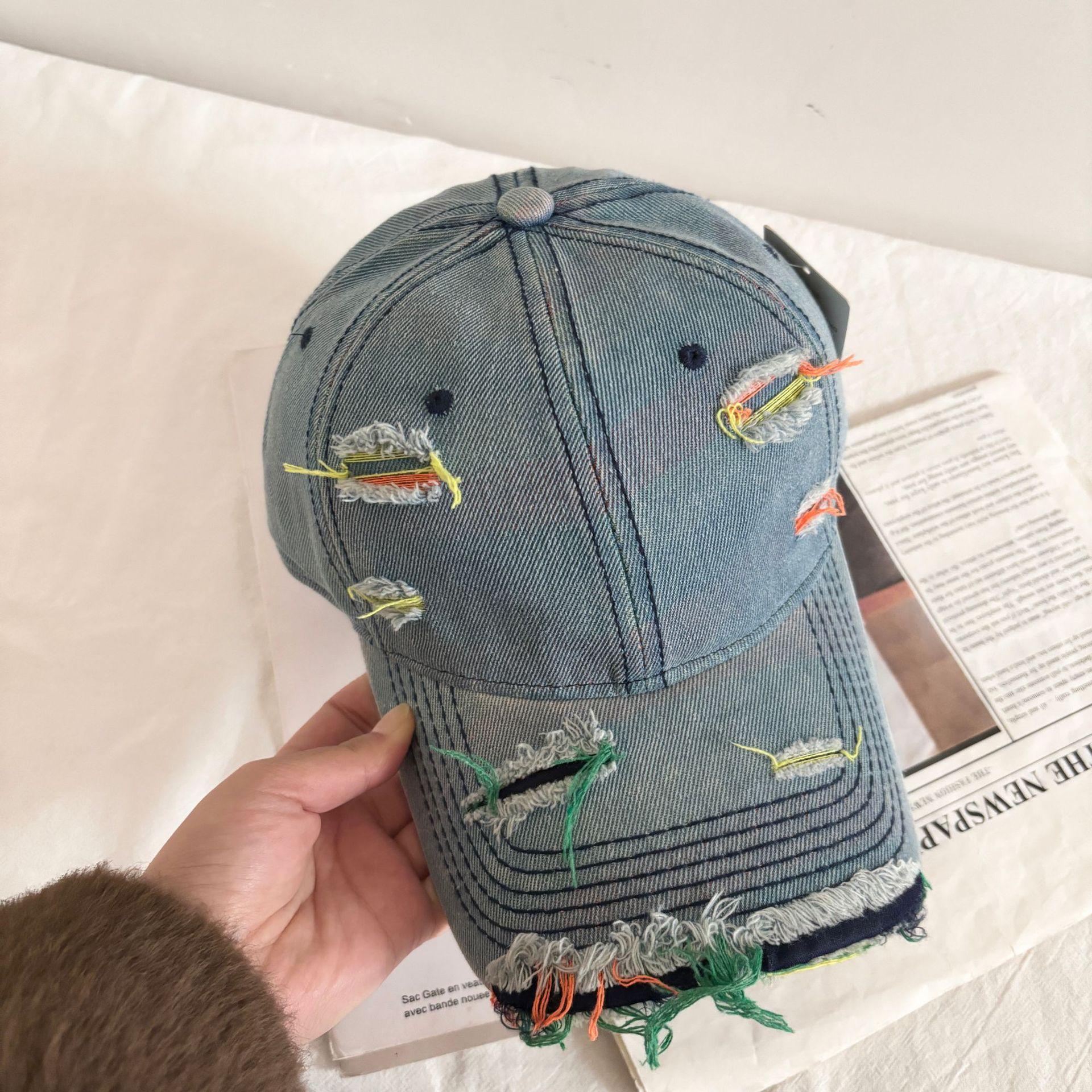 

New Rainbow Ripped Cowboy Baseball Hat Men s and Women s Spring and Autumn Fashion Versatile Student Light Board Cap M（56-58cm） середній синього кольору