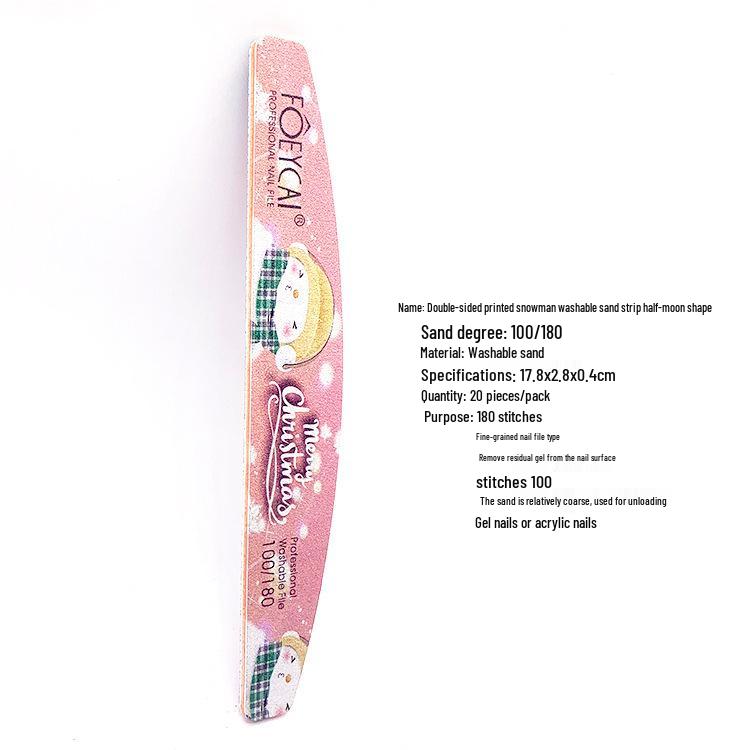Half-Moon Crystal Nail File, Non-Shedding Sand, Snowman Nail Art Sanding Strip