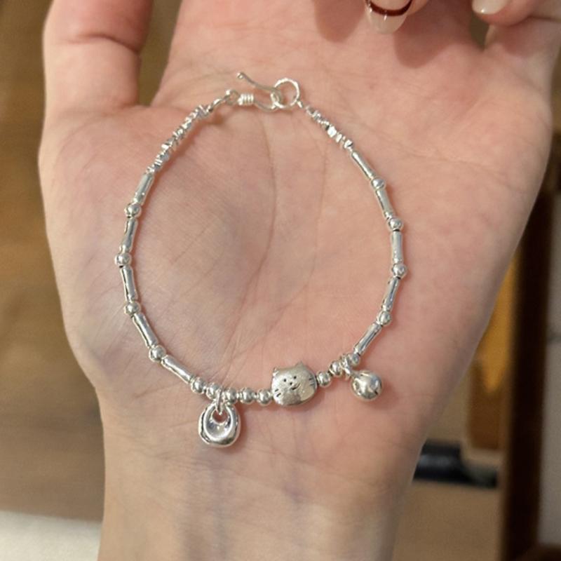

Sparkling glossy water droplet bamboo knot cat bracelet for women fashion and simple round beads bracelets jewelry gifts серебряный