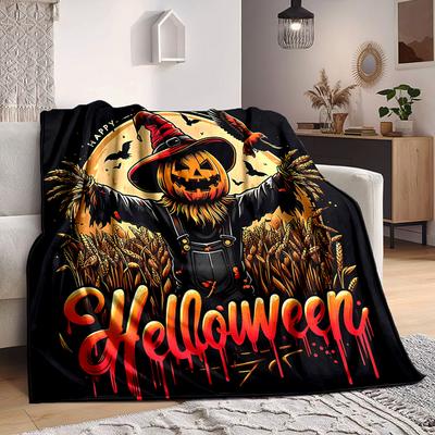 1pc Halloween Scarecrow Blanket, Lightweight Flannel Throw Blanket for Sofa, Bed, Travel, Camping, Living Room, Office, Couch, Chair, and Bed