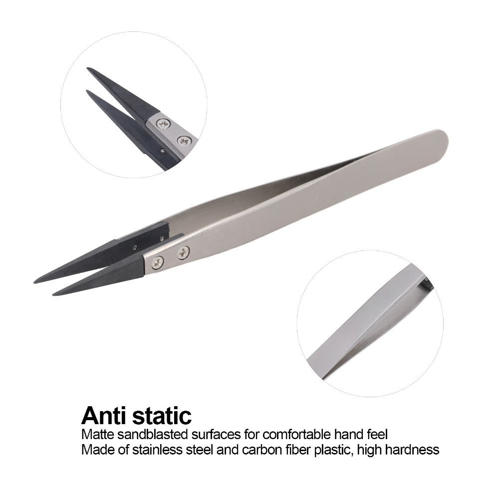 Stainless Steel ESD-Safe Tweezers Plastic Head Straight Anti-Static Tweezers Pointed Tip Fine Pointed Engineer Tweezers
