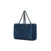 Tory Burch Fleming Diamond Pleated Embossed Double T Logo Fabric And Lambskin Tote Bag Women Tote Bags Denim-Blue 154743-426