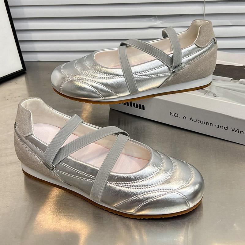 

2025 New French Style Mary Jane Ballet Flats Women s Flat Shoes Cross Band Slip-On Casual Loafers Breathable Summer Sneakers 35 срібний