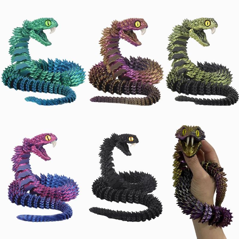 3D Printed Snake 3D Printing Fidget Animals Crystal Viper Snake Model Movable Joint Simulation Desk Toys Car Ornaments Kids Gift