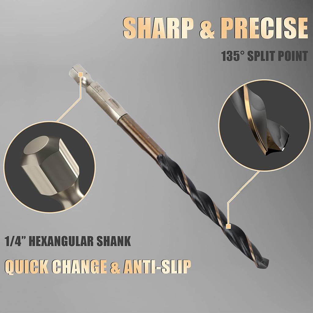 13Pcs Twist Drill Bit 1/4in Hex Shank 1.5‑6.5mm Fast Change for Wood Plastic Metal Hex Shank Twist Drill Bit Twist Drill Bit