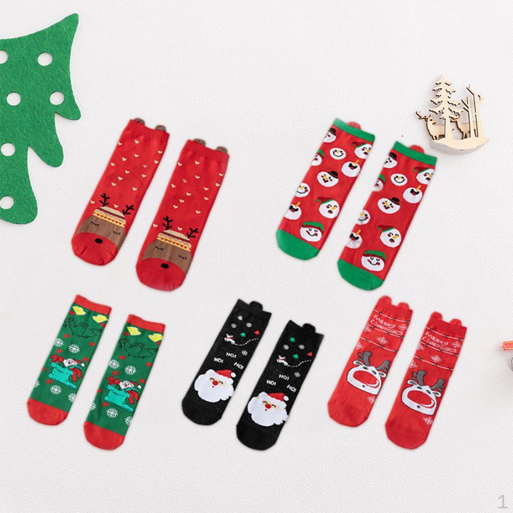 4 Pair Womens Cotton Socks Santa Claus Snowman Pattern Sock Novelty Stocking Soft Breathable Mid-