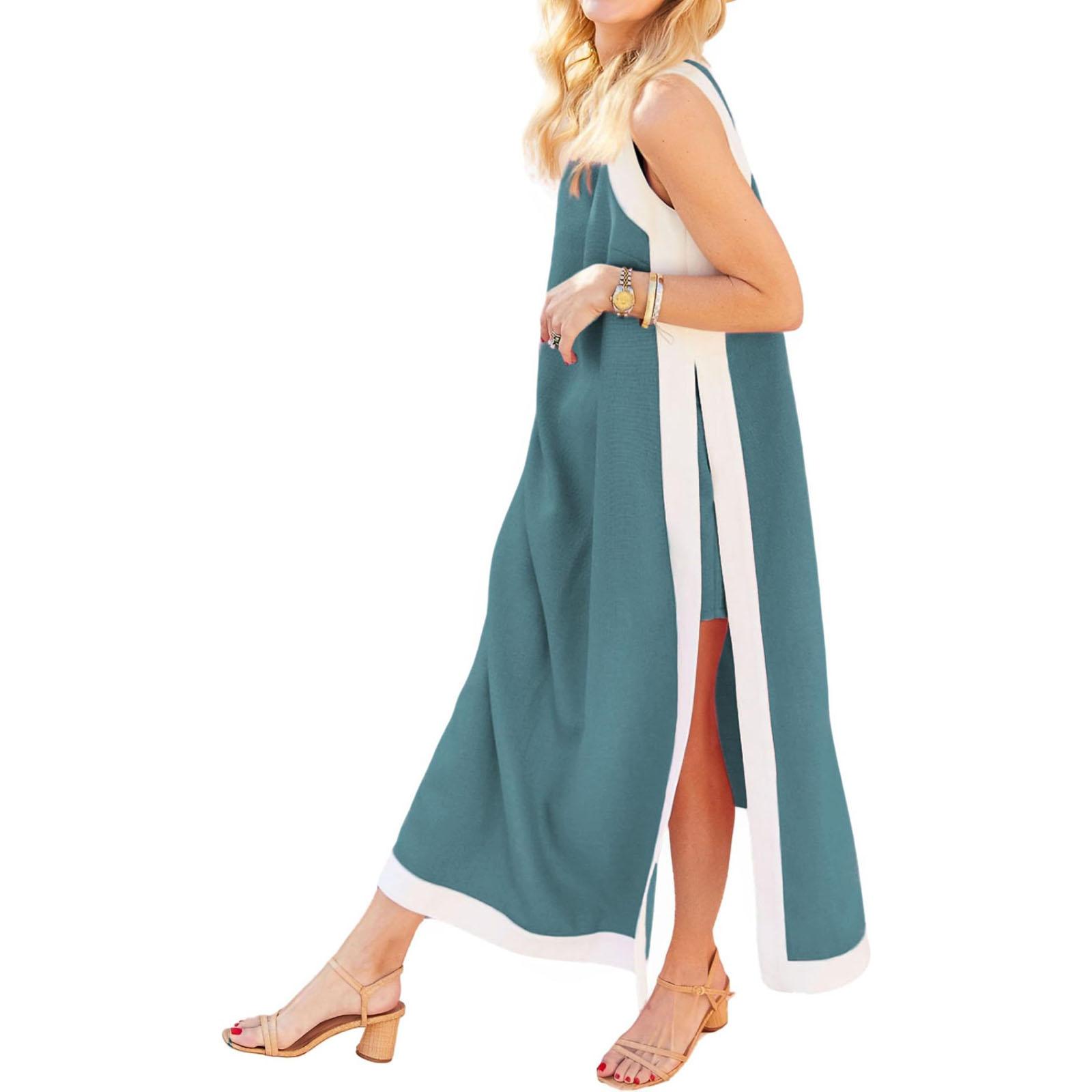 

Women s Fashion Loose Sleeveless Long Dress With Pockets And Shorts Two-Piece Set M синій
