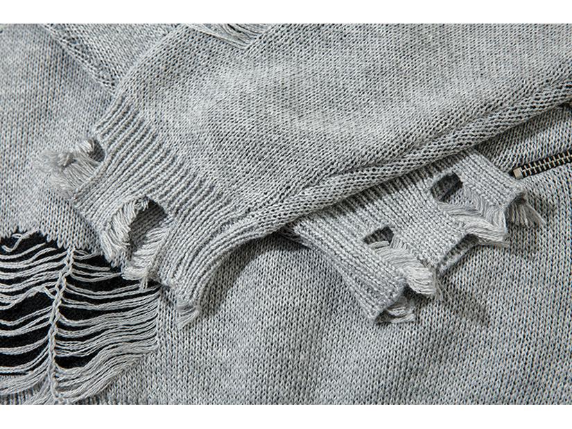 Pull Zippé Déchiré Tendance Unisexe Automne 2024 - Maille Streetwear Ample