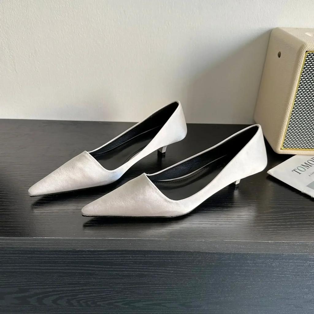 Fashion Elegant Satin Low Heel Women Pumps Sexy Pointed Toe High Heels 3cm Comfort Shallow Office Mules Shoe Dress Shoes Zapatos Mujer