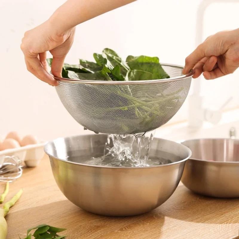 Schüssel Sieb Sieb Waschen Reis Korb Küche Edelstahl Salat Spaghetti Pasta Obst Abtropfen Spülen Mischen Mesh Set