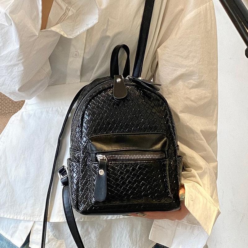 Schoolbag popular fashion woven pattern casual portable small backpack women's daily commuting travel simple and lightweight backpack