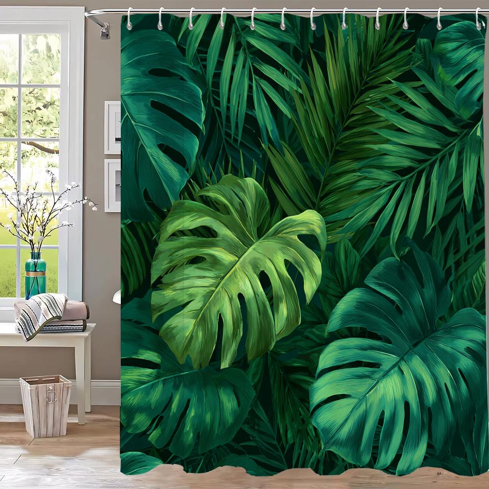 Modern Art Abstract Leaves Shower Curtain, Bathroom Curtain,Printed Polyester Home Decorative Curtain With Hooks