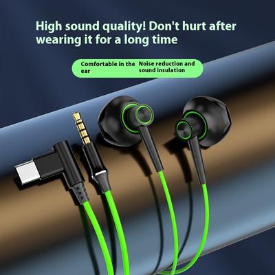 Green Wired Earphones Semi-in-ear Karaoke Typec Interface Game Same-frequency High-quality Earphones
