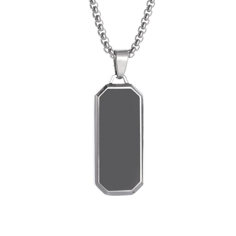 Stainless Steel Fashion Geometric Black Enamel Rectangular Pendant Necklace Men\'s and Women\'s Casual Trendy Jewelry