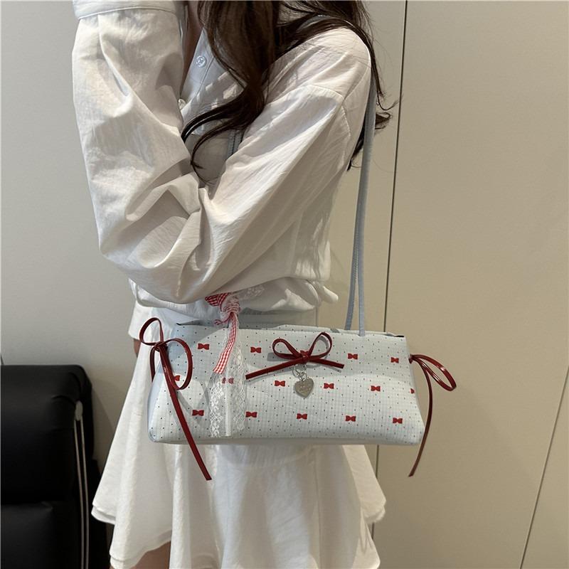 Sweet Bow 2 Underarm Bag Women's New Fashion Polka Dots Cute Simple One Shoulder Portable Tote Bag Tide