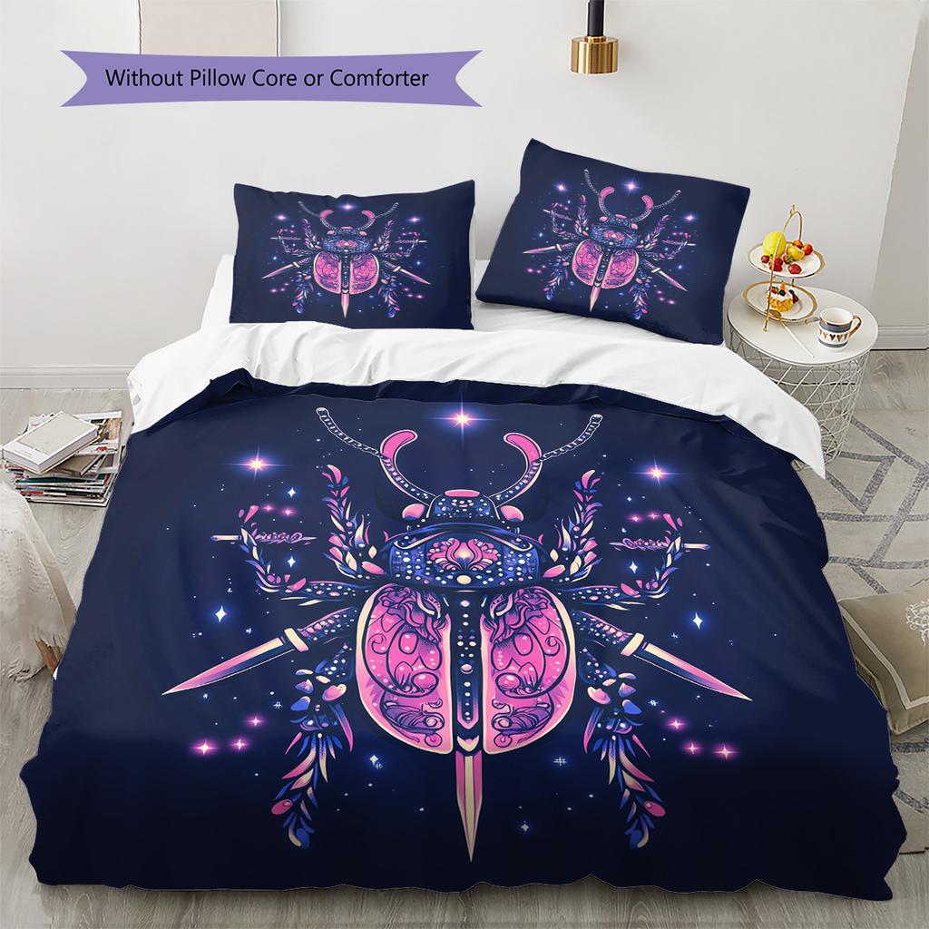 Vintage Gorgeous Beetle Pattern Bedding Quilt Set Home Decoration Gift (1 * duvet cover + 2 * pillowcase without core)