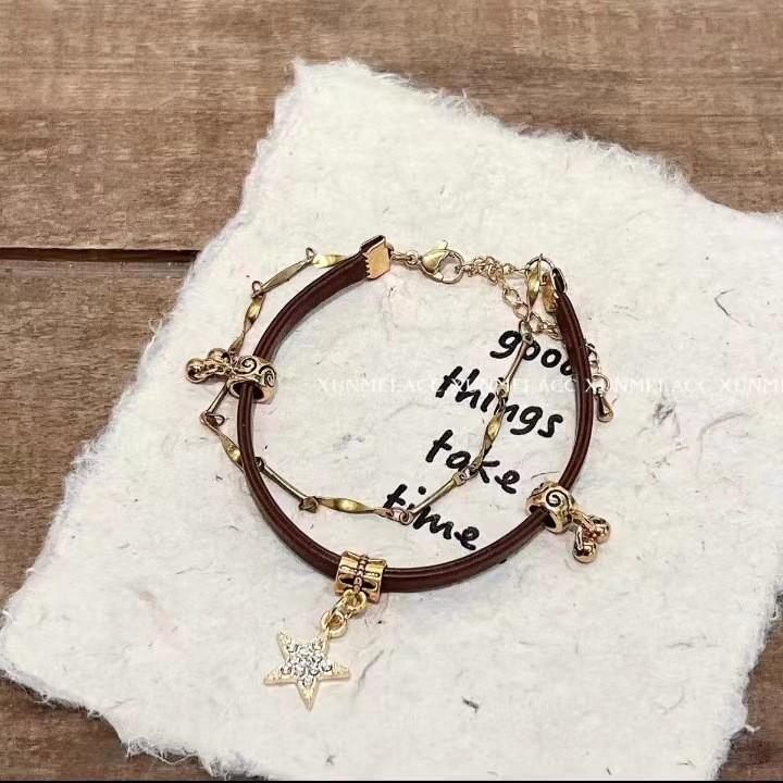 Leather Elegant Coffee Star Bracelet For Women Trendy Artistic Accessory Winter