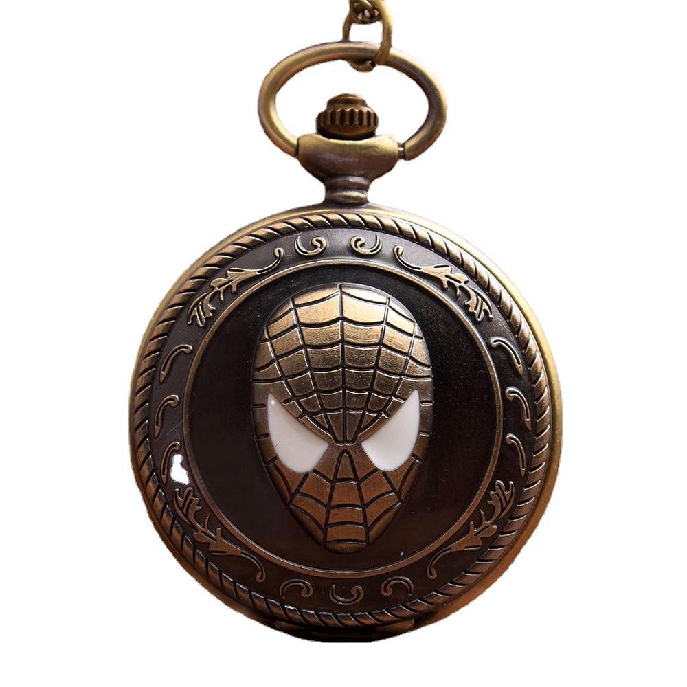 Spider-Man Retro Pocket Watch Men'S And Women'S Trend Bronze Flip Watch Couple Student Decorative Lanyard Watch Men'S
