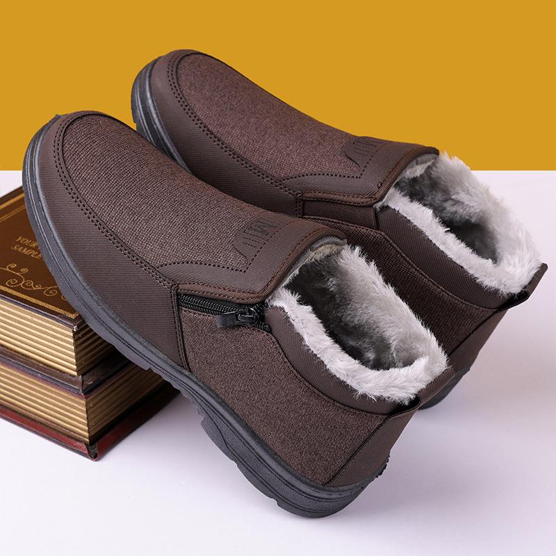 Sapatos Masculinos de Inverno com Forro de Lã de Algodão, Design Slip-On com Zíper Antiderrapante Quente para Pais Idosos