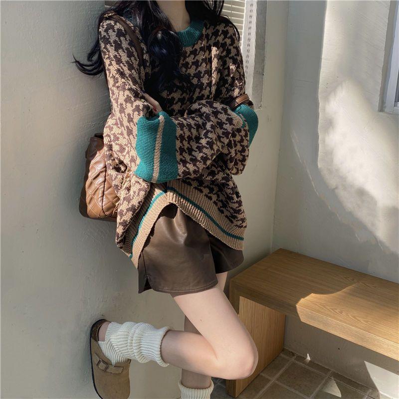 Damski Niszowy Sweter Dzianinowy w Stylu Hongkońskim Retro Chic Wiosna Jesień Vintage Japoński Sweter w Stylu Lazy z Poczuciem Designu