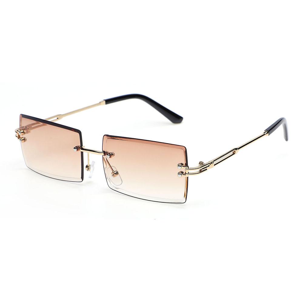 Retro Fashion Sunglasses Frameless Rectangle Gradient UV400 Women Summer Travel Metal Rimless