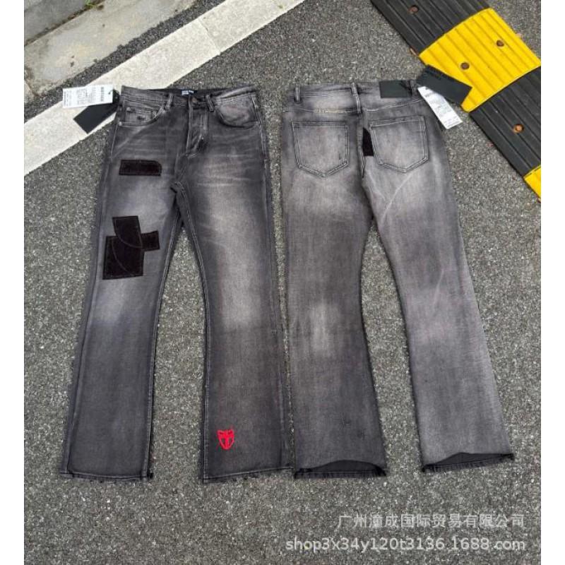 Herren Damen High Street Used Denim Jeans Mit Stickerei-Patch Gerader Schnitt Wasser gewaschen Schlanke Schlaghosen