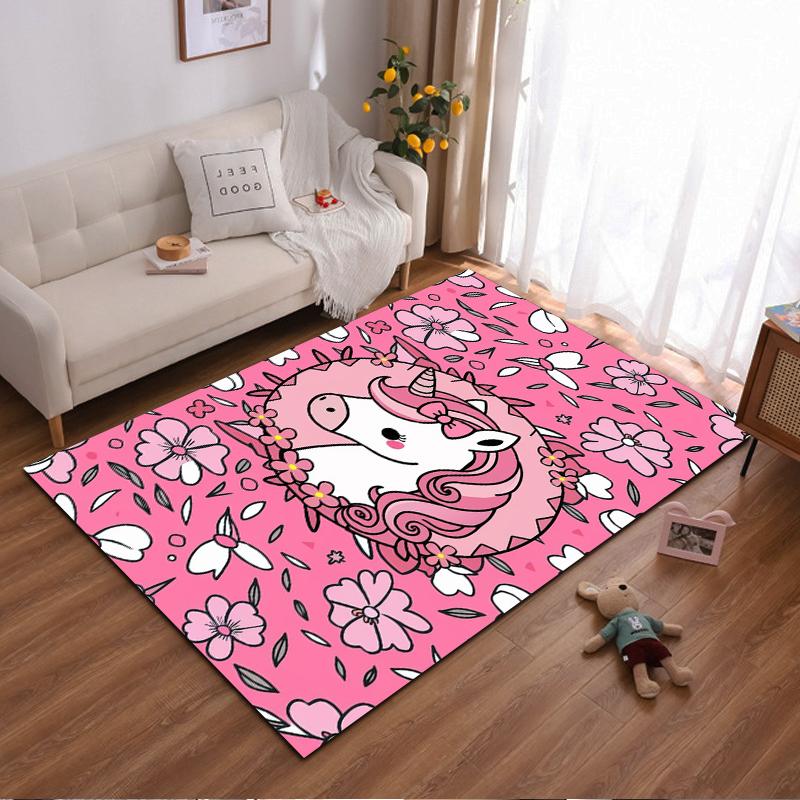 Pink Unicorn Carpet with Floral Pattern for Kids Room or Living Area Suitable for use as an anti-slip for living room bedroom sofas