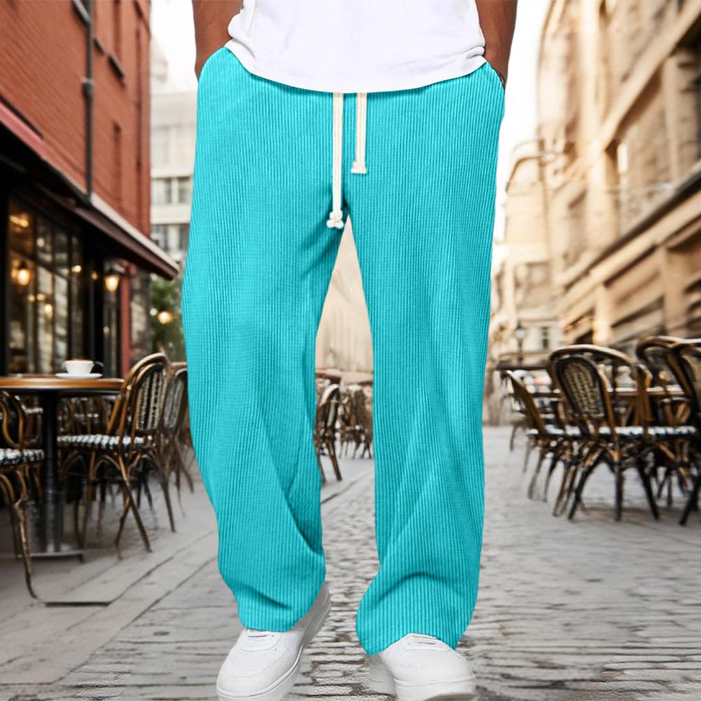 Men’s Drawstring Waist Loose Fit Corduroy Lounge Pants Casual Straight Leg Trousers with Adjustable Waistband