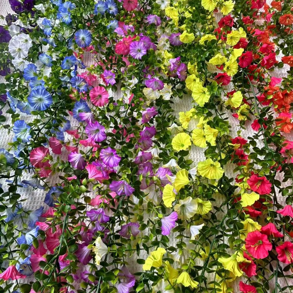 2pcs Fake Morning Glory Garlands, 5.9ft Artificial Flower Vine, Hanging Eucalyptus Vine for Wall, Party, Wedding Arch, Floral Decor, Home Ceremony