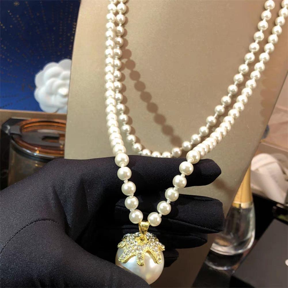 Pearl Beading Collarbone Necklace Stackable Neck Chain Choker Stylish Long Necklace Party Wear