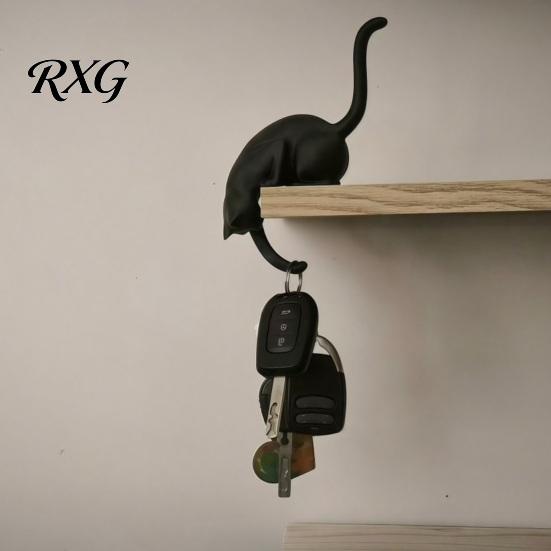 Creative Jewelry Hook Cat with Lantern, 3D Printed LED Light Decorative Modern Entryway Decor Wall Hook, Shelf for Bookshelf Desk And
