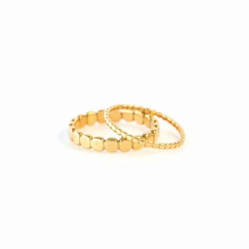 2/4mm Tiny Thick Selection Gold Color Beaded Stainless Steel Rings for Women Retro Statement Plain Band Knuckle Stacking Jewelry