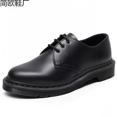 Martin Boots Low-top Small Leather Shoes Women's Genuine Leather Large Size Pure Black Round Head Male Couple Casual Worker