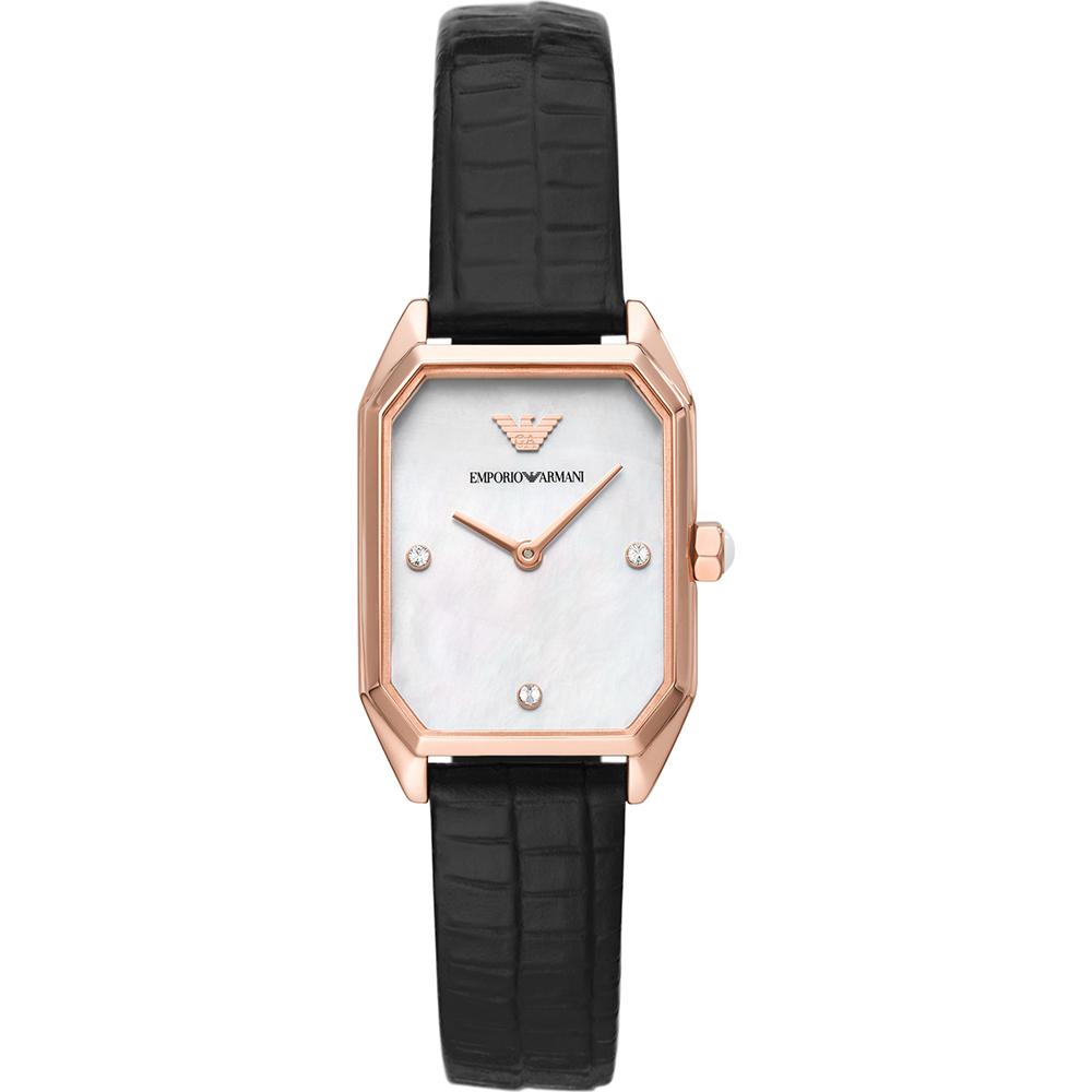 Emporio Armani Gioia Mother of pearl Black Leather Ladies Quartz Watch AR11390 мать жемчужного